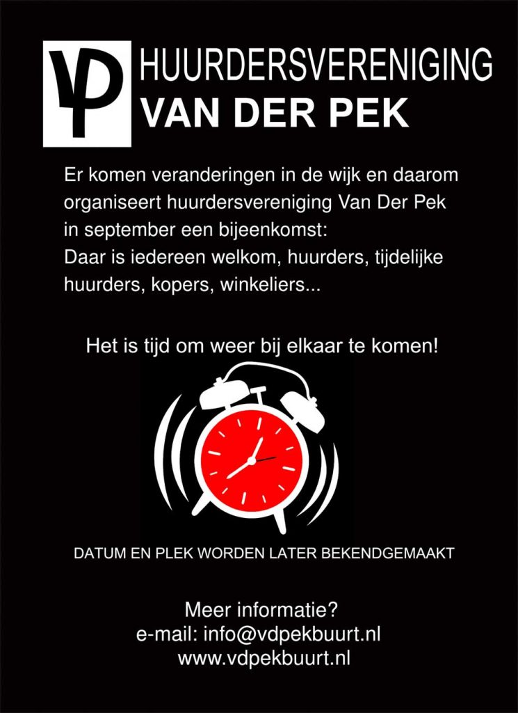 Bewoners Van der Pekbuurt - Bijeenkomst in september